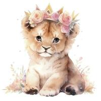 AI generated Watercolor Baby Lion. AI Generated photo