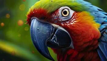 AI generated Tropical macaw perched, vibrant feathers in focus. Generative AI photo