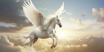 AI generated A white horse with wings. AI Generated photo