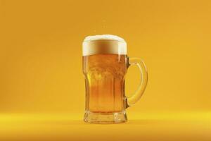 ai generado cerveza vaso con lleno cerveza aislado con un amarillo antecedentes. ai generado foto