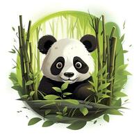 AI generated Cute panda in the middle of a bamboo forest. T-shirt design. AI Generated photo