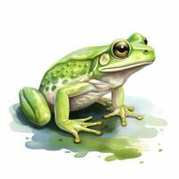 AI generated Watercolor green frog on white background.  AI Generated photo