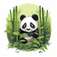 ai generado linda panda en el medio de un bambú bosque. camiseta diseño. ai generado foto