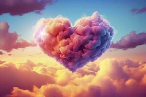 AI generated Beautiful colorful valentine's day heart in the clouds as abstract background. AI Generated photo