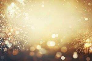 AI generated Gold Vintage Fireworks and bokeh on New Year's Eve and copy space. AI Generated photo