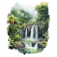 AI generated Green tropical waterfall in the forest. AI Generated photo