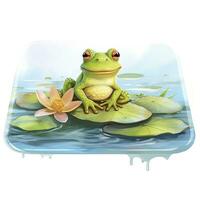 AI generated Frog Floating on a Lily Pad Raft, watercolor for T-shirt Design. AI Generated photo