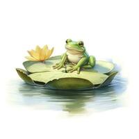 AI generated Frog Floating on a Lily Pad Raft, watercolor for T-shirt Design. AI Generated photo