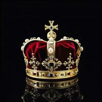 AI generated The Royal Coronation Crown Isolated on a Black Background. Generative AI photo