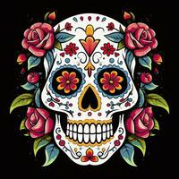 AI generated Mexican roses skull. Mexican roses skull. Dia de los muertos shugar colorful head. AI Generated photo