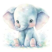 AI generated Watercolor Baby Elephant. AI Generated photo