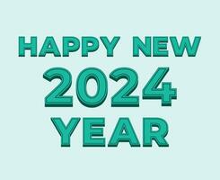 Happy New Year 2024 Abstract Green Graphic Design Vector Logo Symbol Illustration With Cyan Background