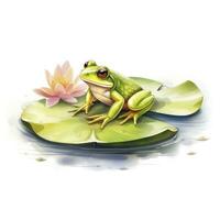 AI generated Frog Floating on a Lily Pad Raft, watercolor for T-shirt Design. AI Generated photo