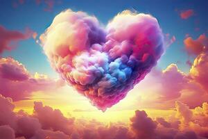 AI generated Beautiful colorful valentine's day heart in the clouds as abstract background. AI Generated photo