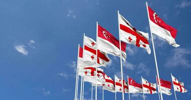 Georgia and Singapore Flags Waving Together in the Sky, Seamless Loop in Wind, Space on Left Side for Design or Information, 3D Rendering video