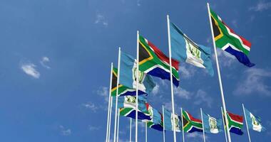 Guatemala and South Africa Flags Waving Together in the Sky, Seamless Loop in Wind, Space on Left Side for Design or Information, 3D Rendering video