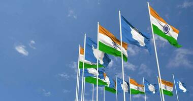 Antarctica and India Flags Waving Together in the Sky, Seamless Loop in Wind, Space on Left Side for Design or Information, 3D Rendering video