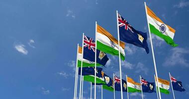 Anguilla and India Flags Waving Together in the Sky, Seamless Loop in Wind, Space on Left Side for Design or Information, 3D Rendering video