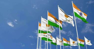 Cyprus and India Flags Waving Together in the Sky, Seamless Loop in Wind, Space on Left Side for Design or Information, 3D Rendering video