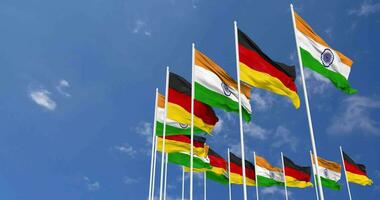 Germany and India Flags Waving Together in the Sky, Seamless Loop in Wind, Space on Left Side for Design or Information, 3D Rendering video