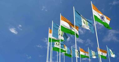 Guatemala and India Flags Waving Together in the Sky, Seamless Loop in Wind, Space on Left Side for Design or Information, 3D Rendering video