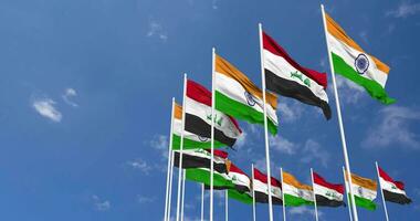 Iraq and India Flags Waving Together in the Sky, Seamless Loop in Wind, Space on Left Side for Design or Information, 3D Rendering video