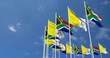 Vatican City and South Africa Flags Waving Together in the Sky, Seamless Loop in Wind, Space on Left Side for Design or Information, 3D Rendering video