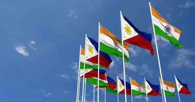 Philippines and India Flags Waving Together in the Sky, Seamless Loop in Wind, Space on Left Side for Design or Information, 3D Rendering video