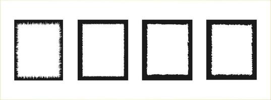 Set of Rectangular Black Boxes. Vector Black frames isolated on transparent background. Set of inked blank frames