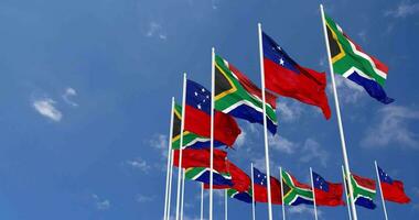 Samoa and South Africa Flags Waving Together in the Sky, Seamless Loop in Wind, Space on Left Side for Design or Information, 3D Rendering video