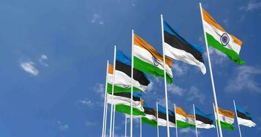 Estonia and India Flags Waving Together in the Sky, Seamless Loop in Wind, Space on Left Side for Design or Information, 3D Rendering video