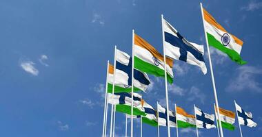 Finland and India Flags Waving Together in the Sky, Seamless Loop in Wind, Space on Left Side for Design or Information, 3D Rendering video