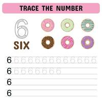 Trace the number . Tracing number worksheet for kindergarten, preschool for learning numbers and handwriting practice activities. Educational children game, printable worksheet. Vector illustration