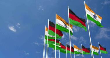 Malawi and India Flags Waving Together in the Sky, Seamless Loop in Wind, Space on Left Side for Design or Information, 3D Rendering video