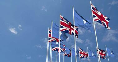Somalia and United Kingdom Flags Waving Together in the Sky, Seamless Loop in Wind, Space on Left Side for Design or Information, 3D Rendering video