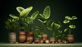 AI generated money plants with pots flora photo