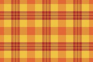 Tweed fabric plaid vector, curtain seamless check tartan. Single textile pattern background texture in amber and orange colors. vector