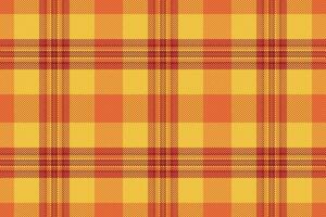 Tweed fabric plaid vector, curtain seamless check tartan. Single textile pattern background texture in amber and orange colors. vector