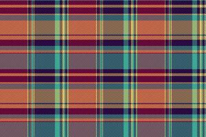 Geometric check fabric textile, colorful vector texture plaid. Nostalgia seamless background pattern tartan in dark and teal colors.