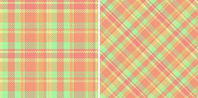 Fabric tartan background of vector seamless texture with a plaid pattern check textile. Set in happy colors for interior design inspiration.