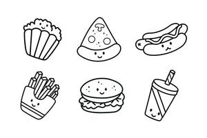 Set Junk Food Lineart isolated on a white background vector