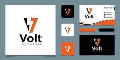 Volt power logo design with business card design vector