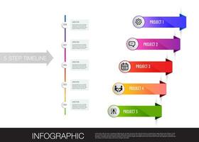 infografía modelo 5 5 paso para negocio dirección, márketing estrategia, diagrama, datos, resplandor, flecha línea de tiempo, para presentación reporte y Progreso vector