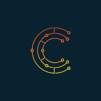 Initial C Letter technology and digital abstract dots connection logo vector