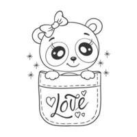 Cute panda in pocket cartoon for coloring vector