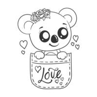 Cute koala in pocket cartoon for coloring vector