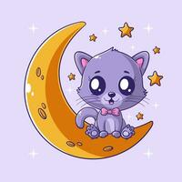 Cute cat is sitting on the moon alone vector