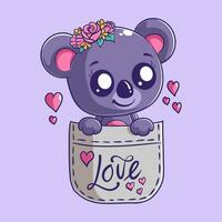 Cute koala in pocket cartoon vector