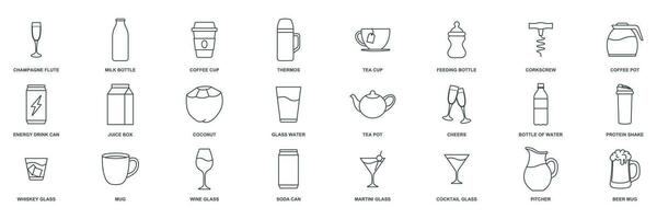 drink icon set, Included icons as Beer Mug, Folder, Tea Pot, Milk Bottle and more symbols collection, logo isolated vector illustration