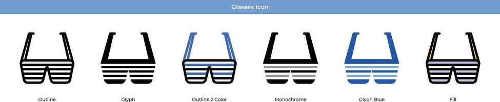 Glasses New year Icon Set Vector